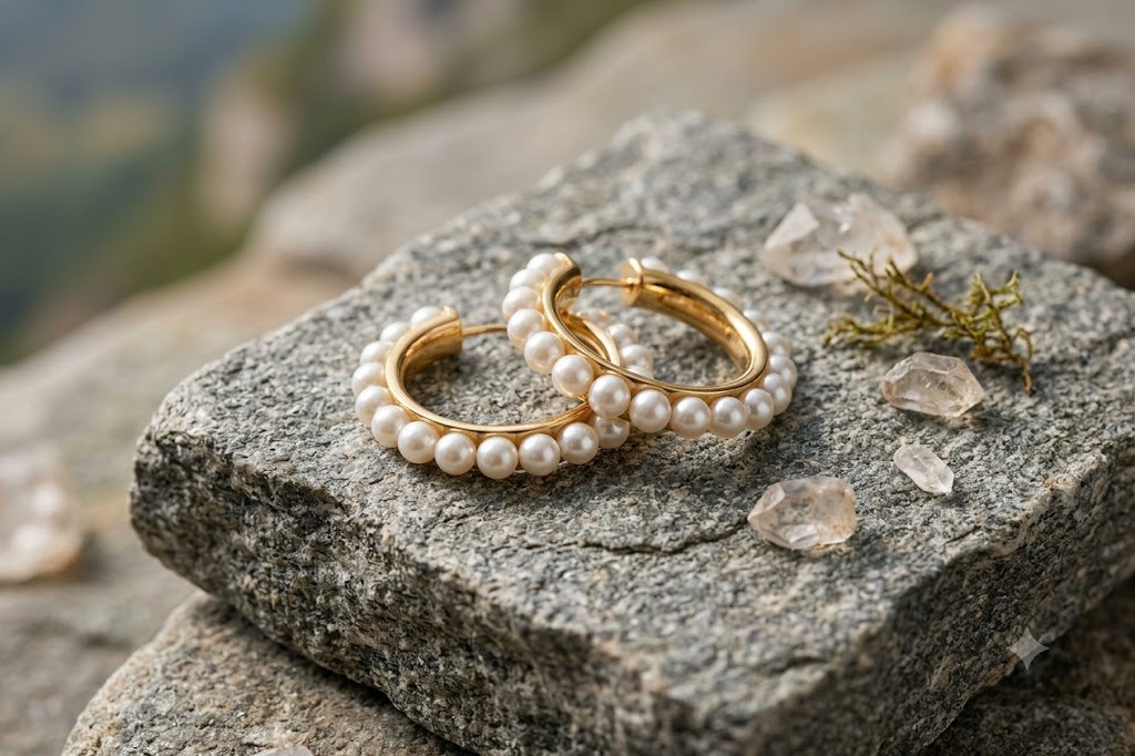 Pearl Gold Hoop Earrings - 3 BOXES LUXURY